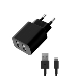     Apple (lightning) - 2.1A -  2 USB  - Deppa MFI - Black
